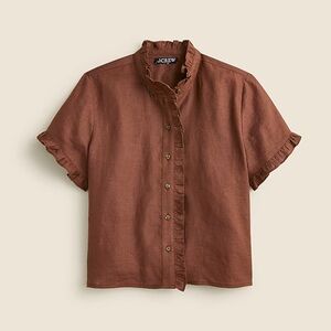 J. Crew Ruffle-trim button-up shirt in linen
